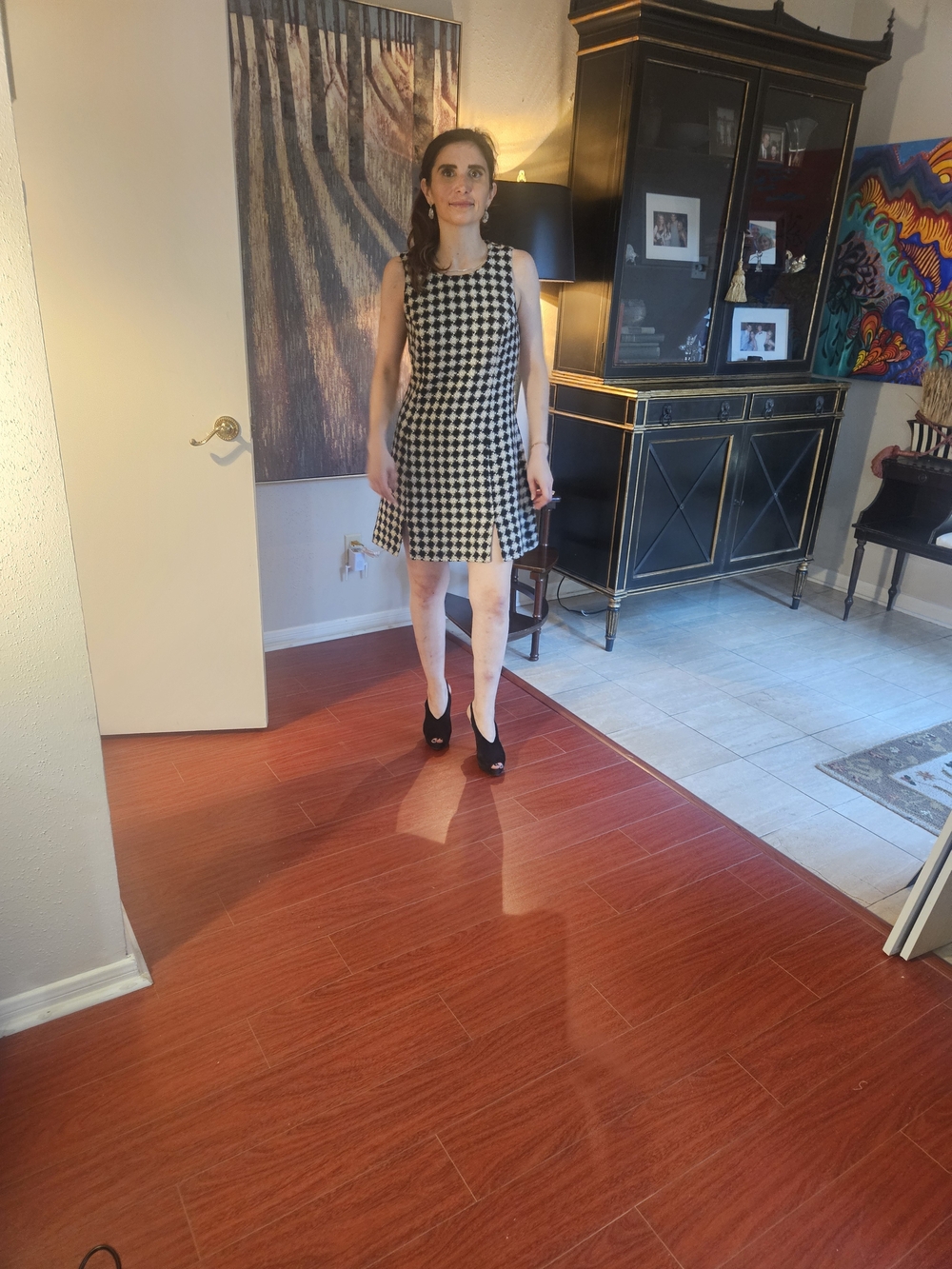 Versace Black and White Houndstooth Midi Dress